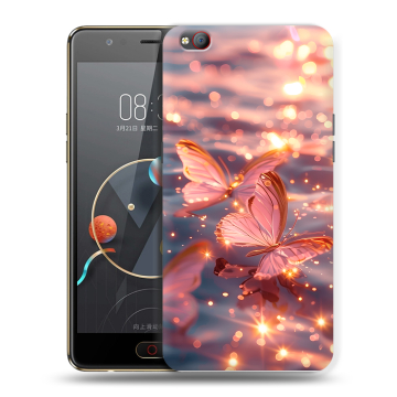 Пластиковый чехол на ZTE Nubia M2 Lite с принтом бабочки розовые