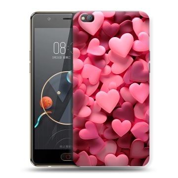 Пластиковый чехол на ZTE Nubia M2 Lite с принтом розовые сердечки Пластиковый чехол на ZTE Nubia M2 Lite с принтом розовые сердечки