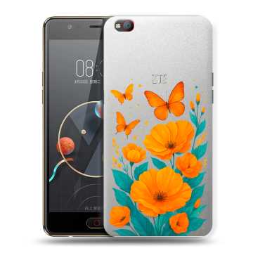 Пластиковый чехол на ZTE Nubia M2 Lite с принтом цветы бабочки