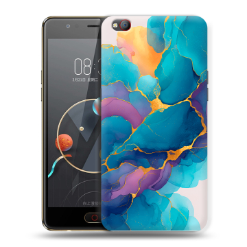 Пластиковый чехол на ZTE Nubia M2 Lite с принтом Мрамор блестки