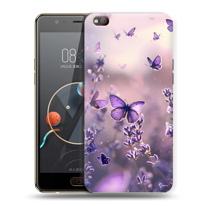 Пластиковый чехол на ZTE Nubia M2 Lite с принтом бабочки и лаванда Пластиковый чехол на ZTE Nubia M2 Lite с принтом бабочки и лаванда