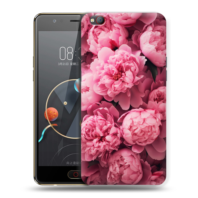 Пластиковый чехол на ZTE Nubia M2 Lite с принтом цветы пионы Пластиковый чехол на ZTE Nubia M2 Lite с принтом цветы пионы