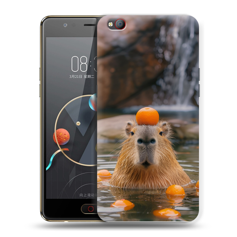 Пластиковый чехол на ZTE Nubia M2 Lite с принтом Капибара с апельсином Пластиковый чехол на ZTE Nubia M2 Lite с принтом Капибара с апельсином
