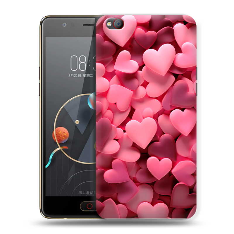 Пластиковый чехол на ZTE Nubia M2 Lite с принтом розовые сердечки Пластиковый чехол на ZTE Nubia M2 Lite с принтом розовые сердечки