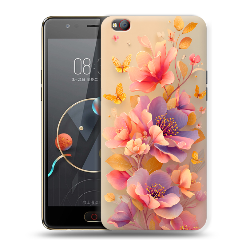 Пластиковый чехол на ZTE Nubia M2 Lite с принтом Цветы и бабочки Пластиковый чехол на ZTE Nubia M2 Lite с принтом Цветы и бабочки