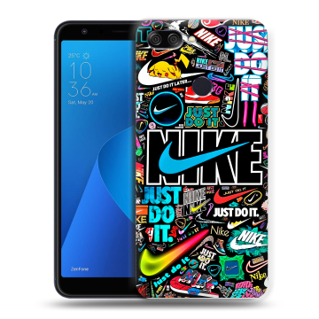 Пластиковый чехол на ASUS ZenFone Max Plus M1 с принтом найк nike черный Пластиковый чехол на ASUS ZenFone Max Plus M1 с принтом найк nike черный