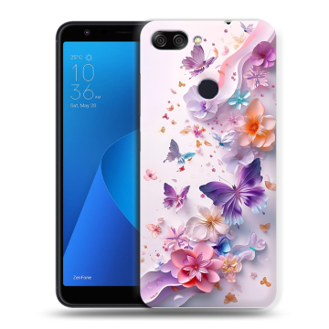 Пластиковый чехол на ASUS ZenFone Max Plus M1 с принтом цветы бабочки