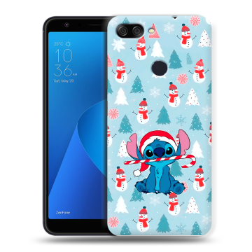 Пластиковый чехол на ASUS ZenFone Max Plus M1 с принтом Стич Новый год Пластиковый чехол на ASUS ZenFone Max Plus M1 с принтом Стич Новый год