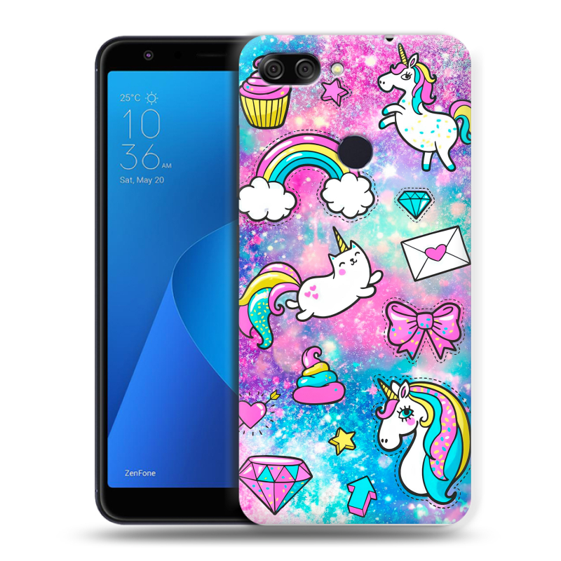 Пластиковый чехол на ASUS ZenFone Max Plus M1 с принтом Единороги Пластиковый чехол на ASUS ZenFone Max Plus M1 с принтом Единороги