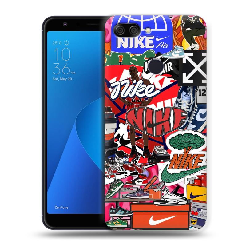 Пластиковый чехол на ASUS ZenFone Max Plus M1 с принтом Найк Nike яркий Пластиковый чехол на ASUS ZenFone Max Plus M1 с принтом Найк Nike яркий