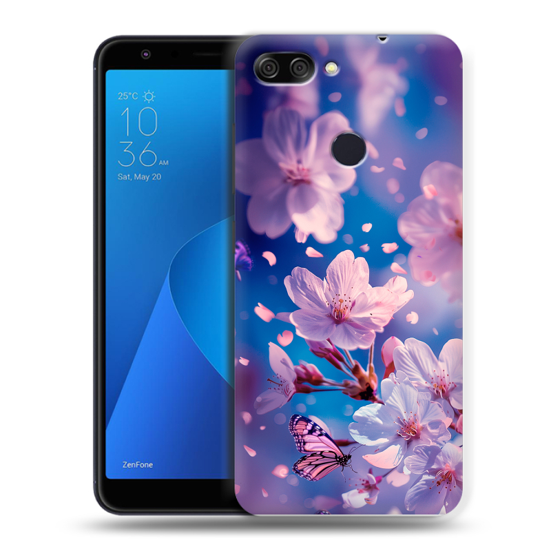 Пластиковый чехол на ASUS ZenFone Max Plus M1 с принтом цветы бабочки Пластиковый чехол на ASUS ZenFone Max Plus M1 с принтом цветы бабочки