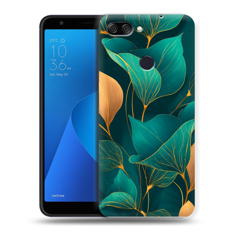 Пластиковый чехол на ASUS ZenFone Max Plus M1 с принтом Листья и золото Пластиковый чехол на ASUS ZenFone Max Plus M1 с принтом Листья и золото