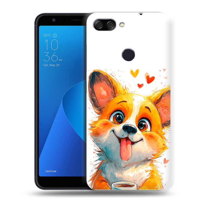 Пластиковый чехол на ASUS ZenFone Max Plus M1 с принтом корги Пластиковый чехол на ASUS ZenFone Max Plus M1 с принтом корги