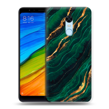 Силиконовый противоударный чехол на Xiaomi RedMi 5 Plus с принтом Мрамор зеленое золото Силиконовый противоударный чехол на Xiaomi RedMi 5 Plus с принтом Мрамор зеленое золото