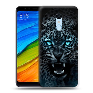 Силиконовый противоударный чехол на Xiaomi RedMi 5 Plus с принтом Темный леопард Силиконовый противоударный чехол на Xiaomi RedMi 5 Plus с принтом Темный леопард