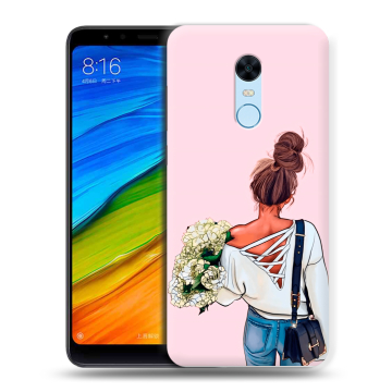 Силиконовый противоударный чехол на Xiaomi RedMi 5 Plus с принтом Девушка и букет Силиконовый противоударный чехол на Xiaomi RedMi 5 Plus с принтом Девушка и букет