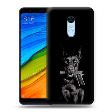 Силиконовый противоударный чехол на Xiaomi RedMi 5 Plus с принтом Доберман и пистолет Силиконовый противоударный чехол на Xiaomi RedMi 5 Plus с принтом Доберман и пистолет