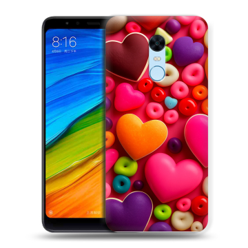 Силиконовый противоударный чехол на Xiaomi RedMi 5 Plus с принтом Сердечки Силиконовый противоударный чехол на Xiaomi RedMi 5 Plus с принтом Сердечки