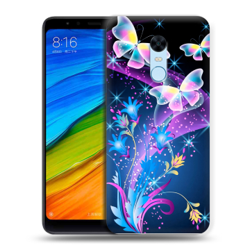 Силиконовый противоударный чехол на Xiaomi RedMi 5 Plus с принтом Бабочки Силиконовый противоударный чехол на Xiaomi RedMi 5 Plus с принтом Бабочки