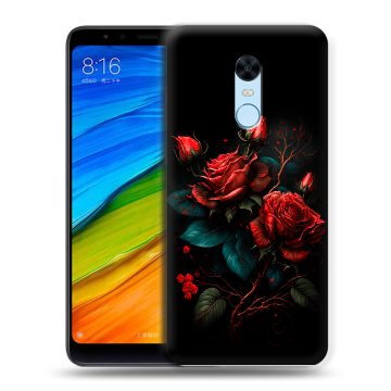 Силиконовый противоударный чехол на Xiaomi RedMi 5 Plus с принтом Розы красные Силиконовый противоударный чехол на Xiaomi RedMi 5 Plus с принтом Розы красные