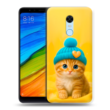 Силиконовый противоударный чехол на Xiaomi RedMi 5 Plus с принтом Котенок в шапке Силиконовый противоударный чехол на Xiaomi RedMi 5 Plus с принтом Котенок в шапке