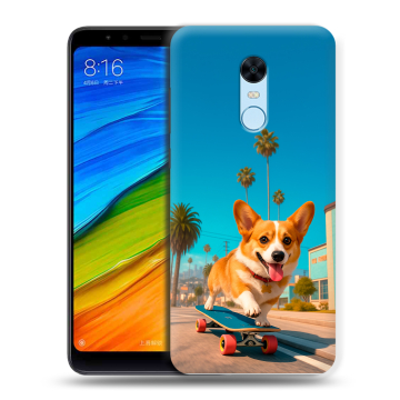 Силиконовый противоударный чехол на Xiaomi RedMi 5 Plus с принтом Корги на скейте Силиконовый противоударный чехол на Xiaomi RedMi 5 Plus с принтом Корги на скейте