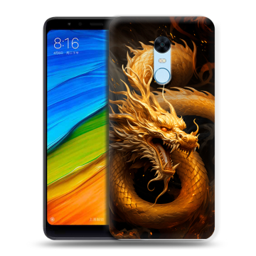 Силиконовый противоударный чехол на Xiaomi RedMi 5 Plus с принтом Золотой дракон
