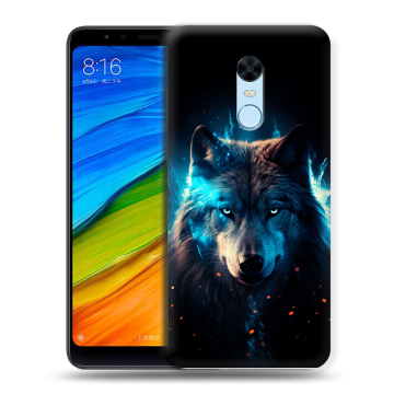 Силиконовый противоударный чехол на Xiaomi RedMi 5 Plus с принтом Волк ночной