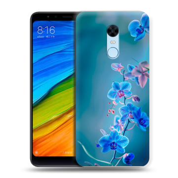Силиконовый противоударный чехол на Xiaomi RedMi 5 Plus с принтом Голубые цветы Силиконовый противоударный чехол на Xiaomi RedMi 5 Plus с принтом Голубые цветы