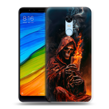 Силиконовый противоударный чехол на Xiaomi RedMi 5 Plus с принтом Скелет и карты Силиконовый противоударный чехол на Xiaomi RedMi 5 Plus с принтом Скелет и карты