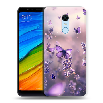Силиконовый противоударный чехол на Xiaomi RedMi 5 Plus с принтом бабочки и лаванда Силиконовый противоударный чехол на Xiaomi RedMi 5 Plus с принтом бабочки и лаванда