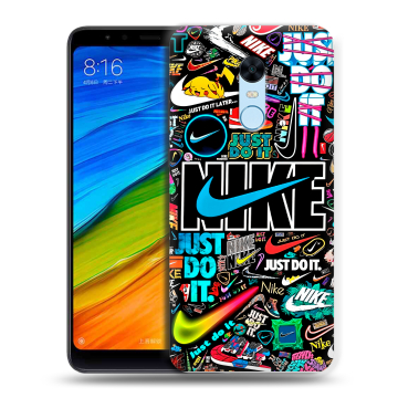 Силиконовый противоударный чехол на Xiaomi RedMi 5 Plus с принтом найк nike черный