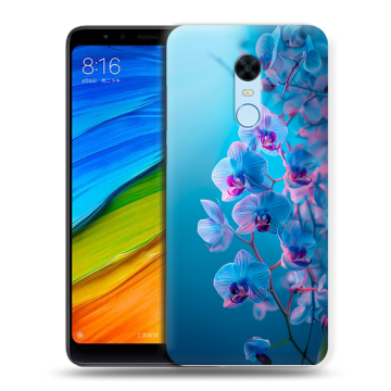 Силиконовый противоударный чехол на Xiaomi RedMi 5 Plus с принтом голубые орхидеи Силиконовый противоударный чехол на Xiaomi RedMi 5 Plus с принтом голубые орхидеи