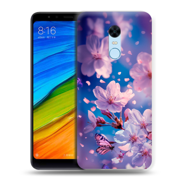 Силиконовый противоударный чехол на Xiaomi RedMi 5 Plus с принтом цветы бабочки Силиконовый противоударный чехол на Xiaomi RedMi 5 Plus с принтом цветы бабочки