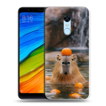Силиконовый противоударный чехол на Xiaomi RedMi 5 Plus с принтом Капибара с апельсином Силиконовый противоударный чехол на Xiaomi RedMi 5 Plus с принтом Капибара с апельсином