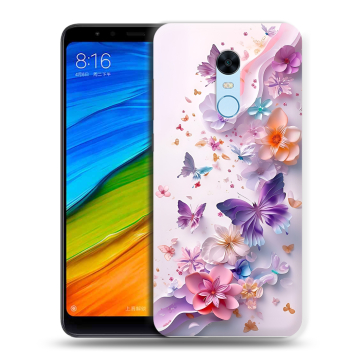 Силиконовый противоударный чехол на Xiaomi RedMi 5 Plus с принтом цветы бабочки
