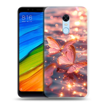 Силиконовый противоударный чехол на Xiaomi RedMi 5 Plus с принтом бабочки розовые Силиконовый противоударный чехол на Xiaomi RedMi 5 Plus с принтом бабочки розовые