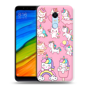 Силиконовый противоударный чехол на Xiaomi RedMi 5 Plus с принтом Единороги и радуга Силиконовый противоударный чехол на Xiaomi RedMi 5 Plus с принтом Единороги и радуга