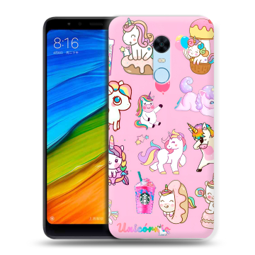 Силиконовый противоударный чехол на Xiaomi RedMi 5 Plus с принтом розовые единороги Силиконовый противоударный чехол на Xiaomi RedMi 5 Plus с принтом розовые единороги