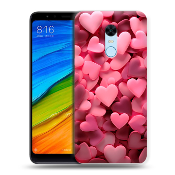 Силиконовый противоударный чехол на Xiaomi RedMi 5 Plus с принтом розовые сердечки Силиконовый противоударный чехол на Xiaomi RedMi 5 Plus с принтом розовые сердечки