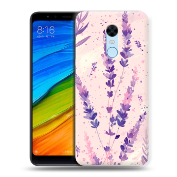 Силиконовый противоударный чехол на Xiaomi RedMi 5 Plus с принтом цветы лаванда Силиконовый противоударный чехол на Xiaomi RedMi 5 Plus с принтом цветы лаванда