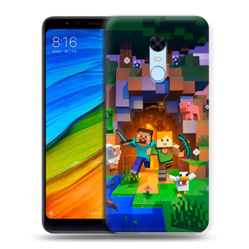 Силиконовый противоударный чехол на Xiaomi RedMi 5 Plus с принтом Майнкрафт Minecraft