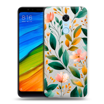 Силиконовый противоударный чехол на Xiaomi RedMi 5 Plus с принтом Цветы паттерн Силиконовый противоударный чехол на Xiaomi RedMi 5 Plus с принтом Цветы паттерн