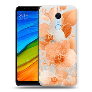 Силиконовый противоударный чехол на Xiaomi RedMi 5 Plus с принтом Бежевые цветы Силиконовый противоударный чехол на Xiaomi RedMi 5 Plus с принтом Бежевые цветы