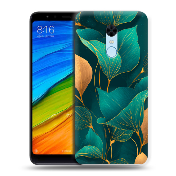 Силиконовый противоударный чехол на Xiaomi RedMi 5 Plus с принтом Листья и золото Силиконовый противоударный чехол на Xiaomi RedMi 5 Plus с принтом Листья и золото