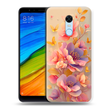 Силиконовый противоударный чехол на Xiaomi RedMi 5 Plus с принтом Цветы и бабочки Силиконовый противоударный чехол на Xiaomi RedMi 5 Plus с принтом Цветы и бабочки