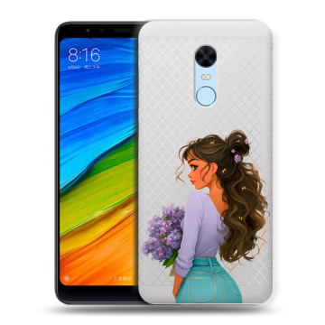 Силиконовый противоударный чехол на Xiaomi RedMi 5 Plus с принтом девушка цветы Силиконовый противоударный чехол на Xiaomi RedMi 5 Plus с принтом девушка цветы