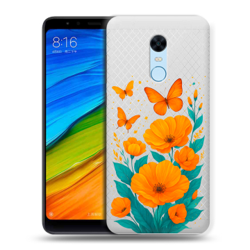 Силиконовый противоударный чехол на Xiaomi RedMi 5 Plus с принтом цветы бабочки Силиконовый противоударный чехол на Xiaomi RedMi 5 Plus с принтом цветы бабочки