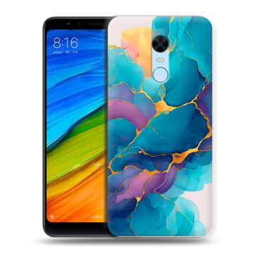 Силиконовый противоударный чехол на Xiaomi RedMi 5 Plus с принтом Мрамор блестки Силиконовый противоударный чехол на Xiaomi RedMi 5 Plus с принтом Мрамор блестки