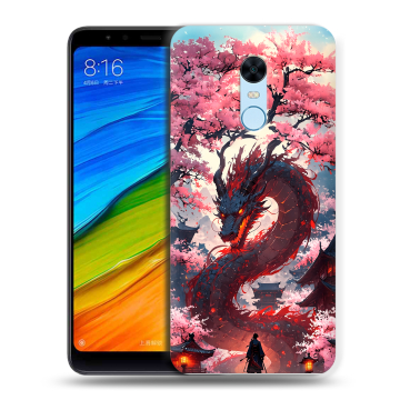 Силиконовый противоударный чехол на Xiaomi RedMi 5 Plus с принтом Дракон Японский Силиконовый противоударный чехол на Xiaomi RedMi 5 Plus с принтом Дракон Японский
